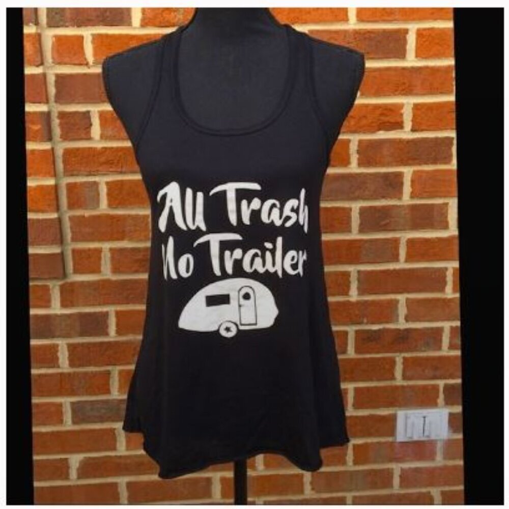 Funny Graphic Racerback Tank All Trash No Trailer Black Medium